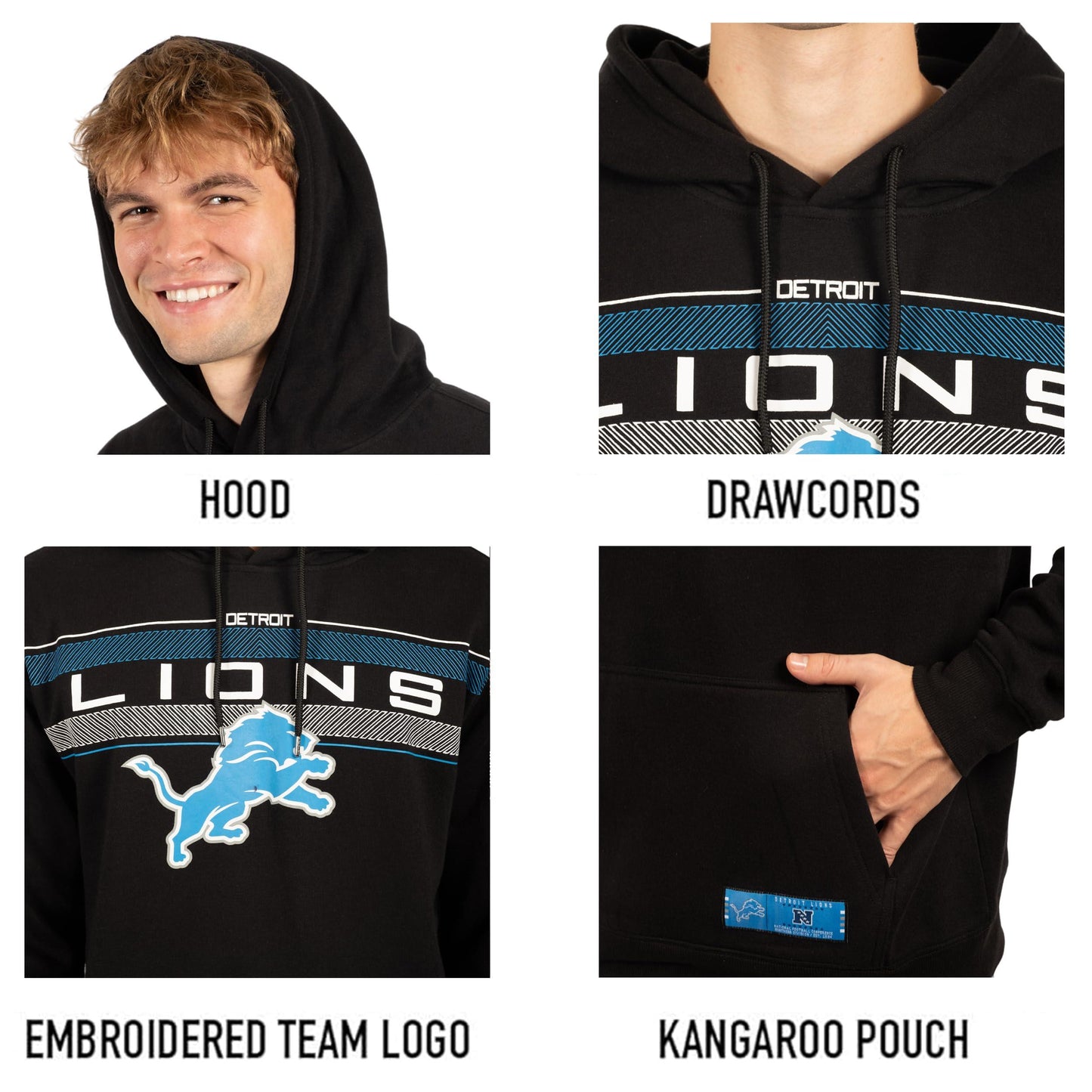 Ultra Game NFL Detroit Lions Mens Super Soft Supreme Pullover Hoodie Sweatshirt|Detroit Lions - UltraGameShop