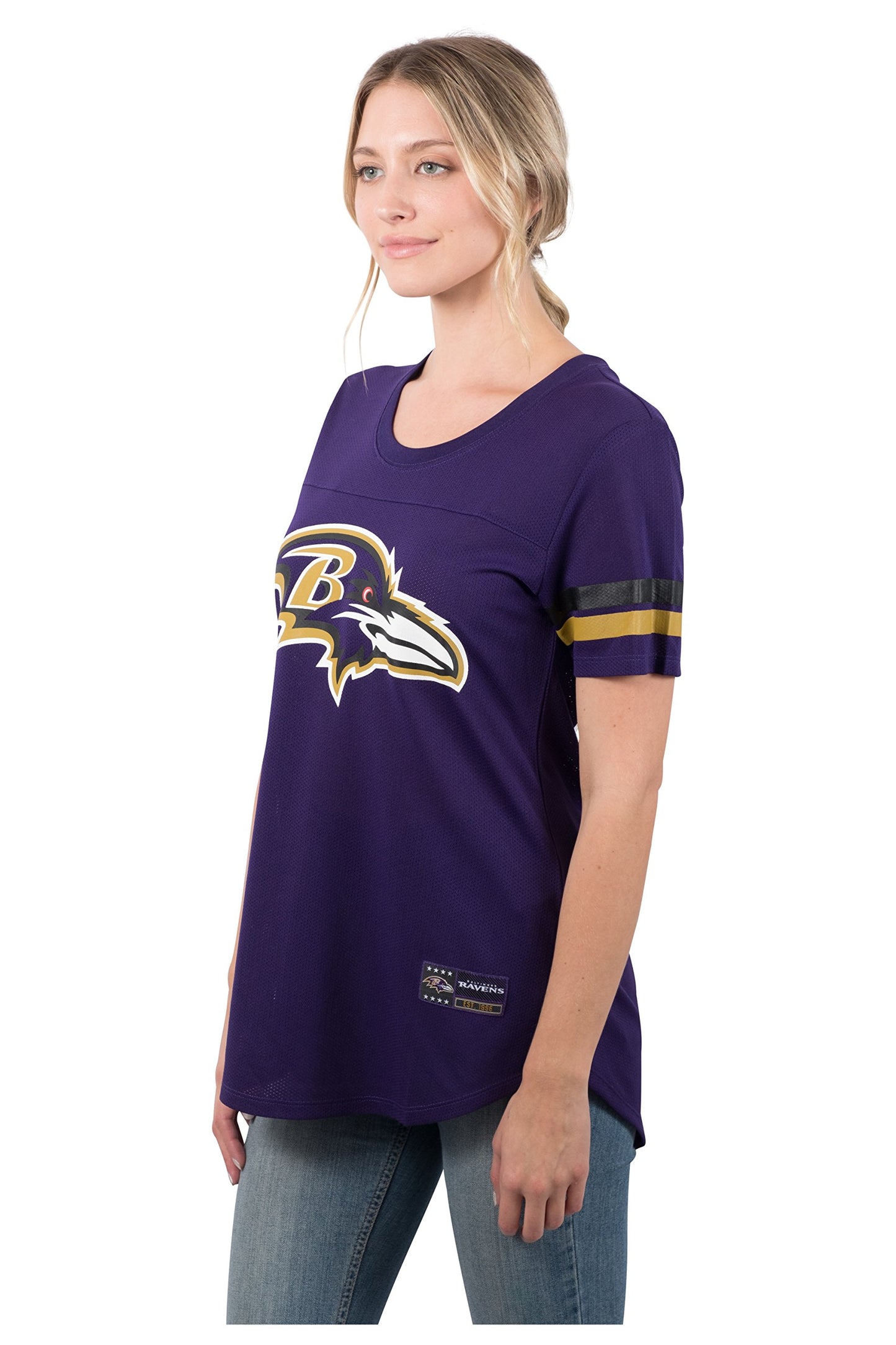 Ultra Game NFL Baltimore Ravens Womens Soft Mesh Varsity Stripe T-Shirt|Baltimore Ravens - UltraGameShop