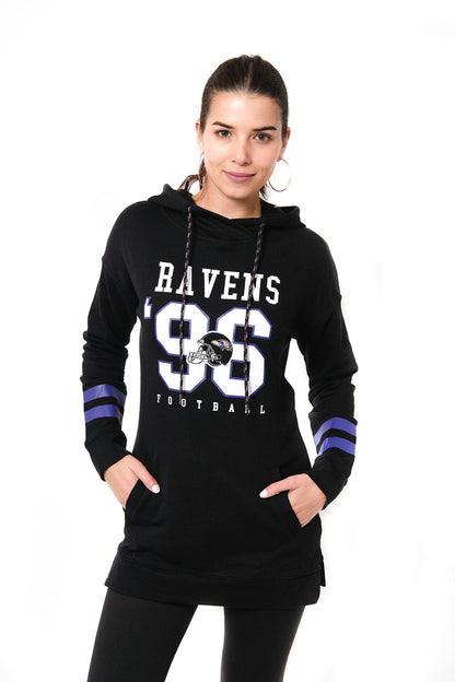 Ultra Game NFL Baltimore Ravens Womens Soft French Terry Tunic Hoodie Pullover Sweatshirt|Baltimore Ravens - UltraGameShop