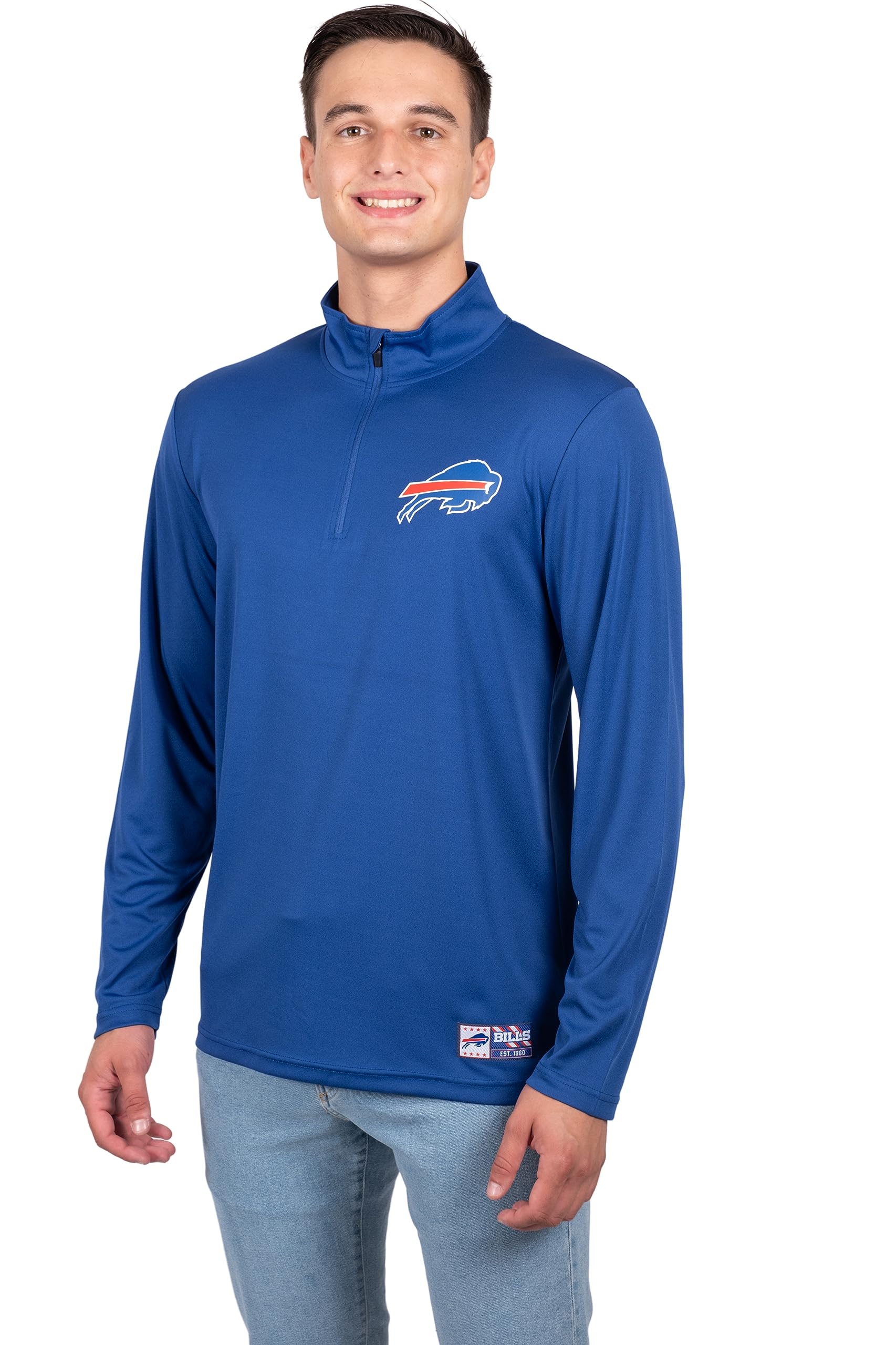 Ultra Game NFL Buffalo Bills Mens Super Soft Quarter Zip Long Sleeve T-Shirt|Buffalo Bills