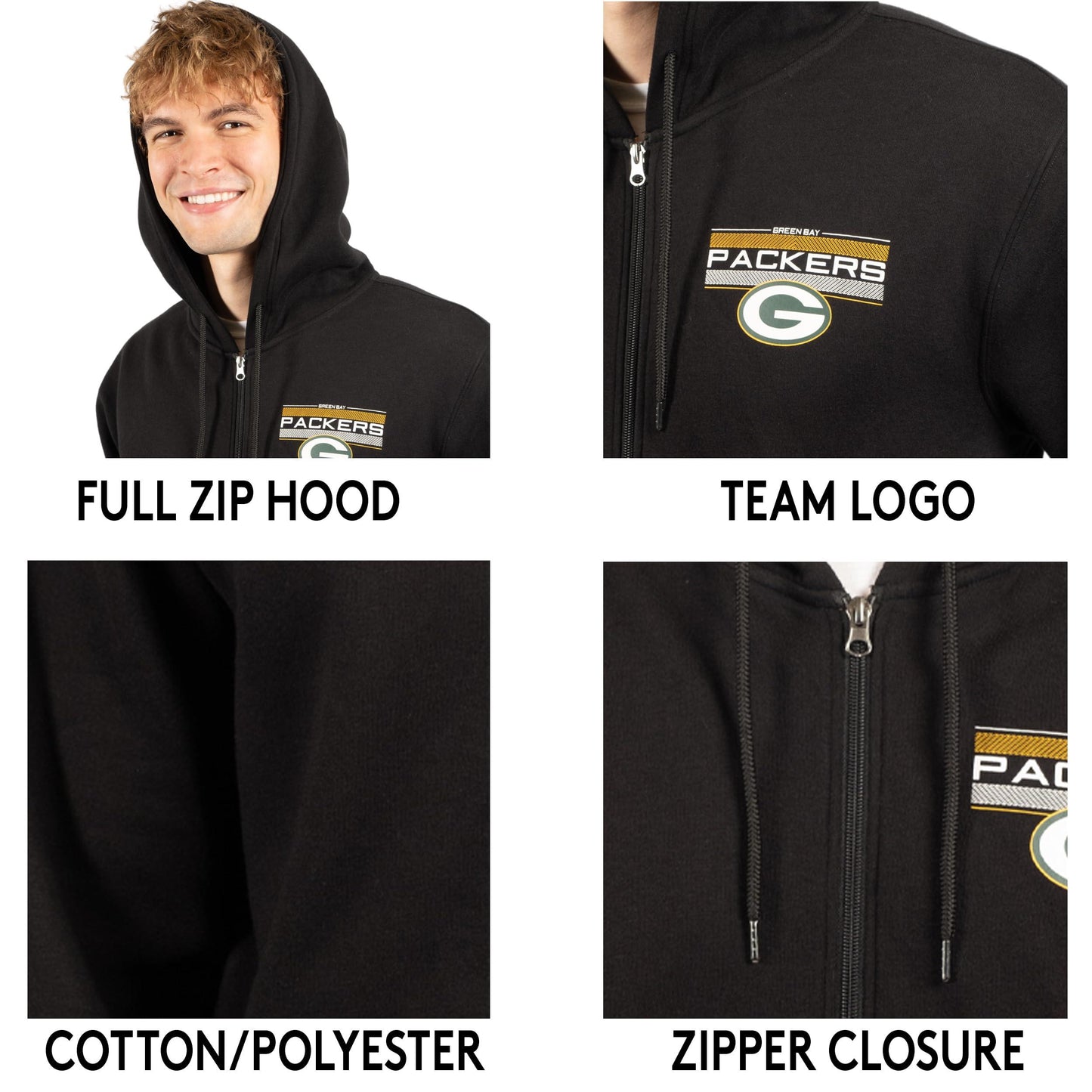 Ultra Game NFL Green Bay Packers Mens Standard Sherpa Full Zip Cozy Fleece Hoodie Sweatshirt Jacket|Green Bay Packers - UltraGameShop