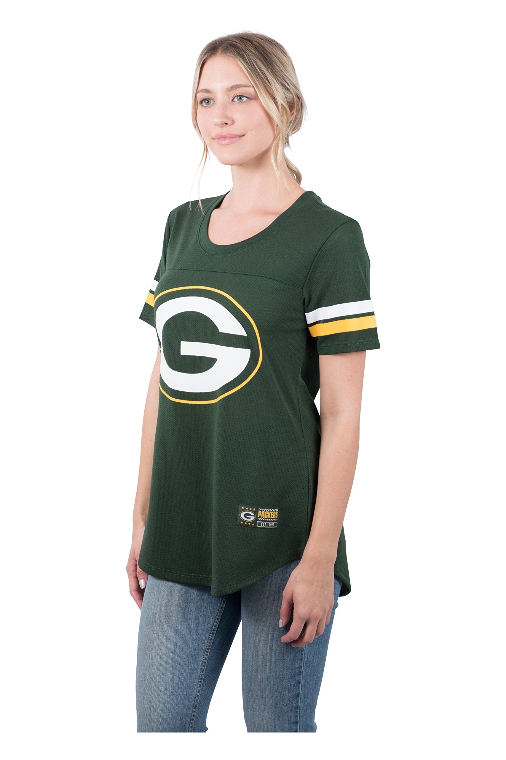 Ultra Game NFL Green Bay Packers Womens Soft Mesh Varsity Stripe T-Shirt|Green Bay Packers - UltraGameShop