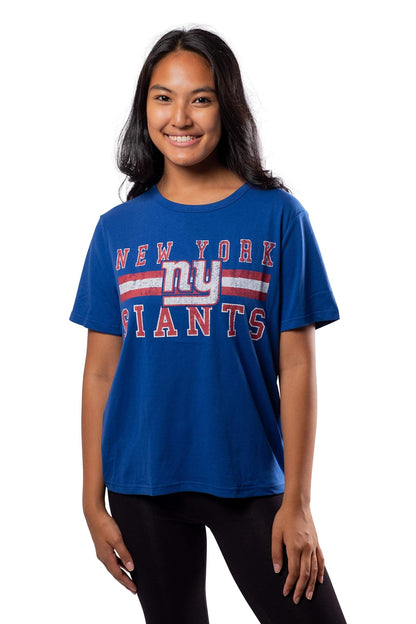 Ultra Game NFL New York Giants Womens Distressed Graphics Soft Crew Neck Tee Shirt|New York Giants - UltraGameShop