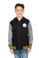 Ultra Game NFL Pittsburgh Steelers Youth Super Soft Fleece Full Zip Varisty Hoodie Sweatshirt|Pittsburgh Steelers