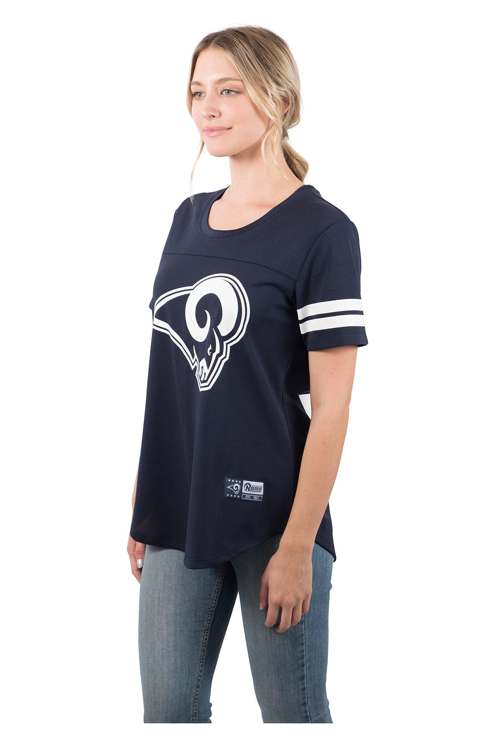 Ultra Game NFL Los Angeles Rams Womens Soft Mesh Varsity Stripe T-Shirt|Los Angeles Rams - UltraGameShop