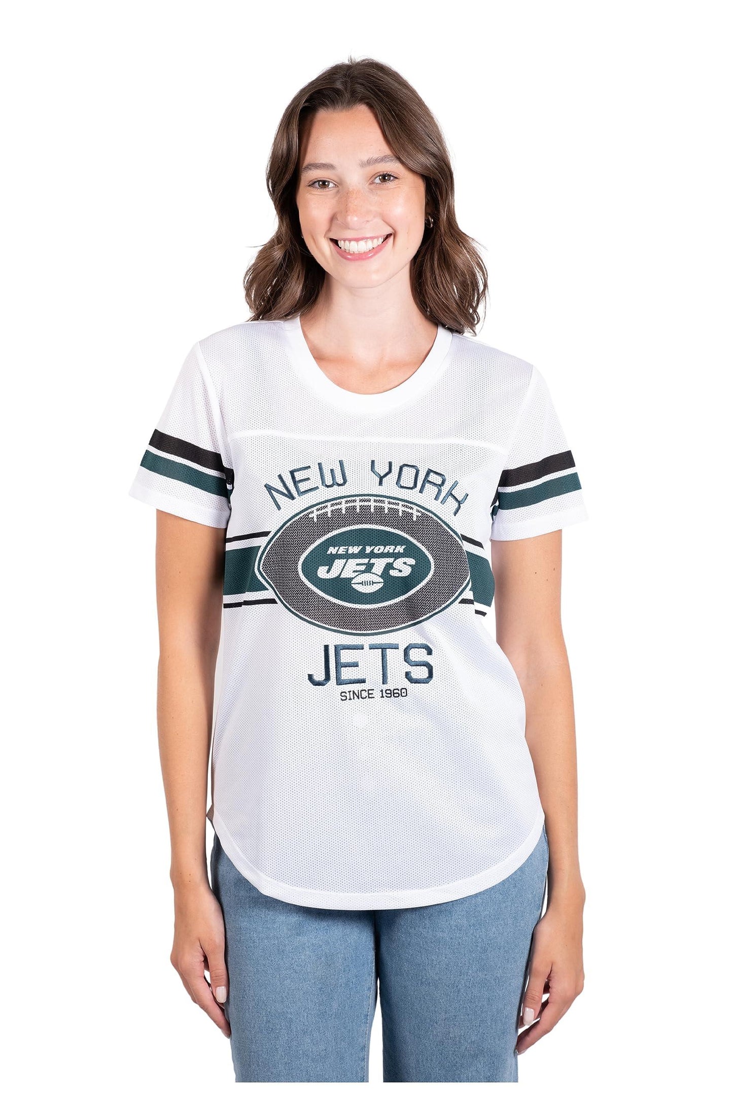 Ultra Game NFL New York Jets Womens Soft Mesh Jersey Varsity Tee Shirt|New York Jets - UltraGameShop