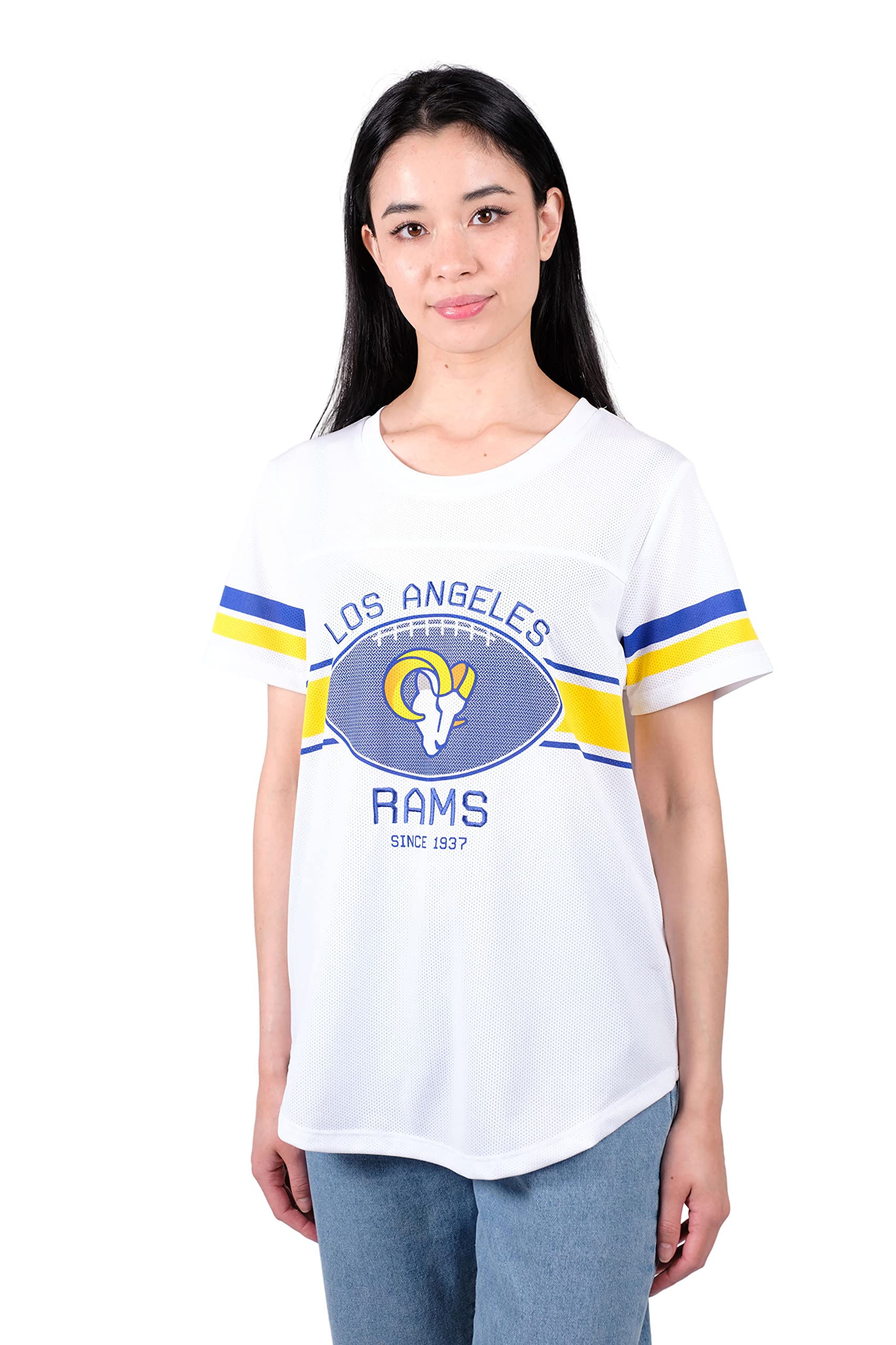 Ultra Game NFL Los Angeles Rams Womens Soft Mesh Jersey Varsity Tee Shirt|Los Angeles Rams - UltraGameShop