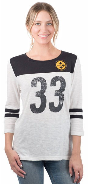 Ultra Game NFL Pittsburgh Steelers Womens Super Soft Raglan Vintage Baseball T-Shirt|Pittsburgh Steelers