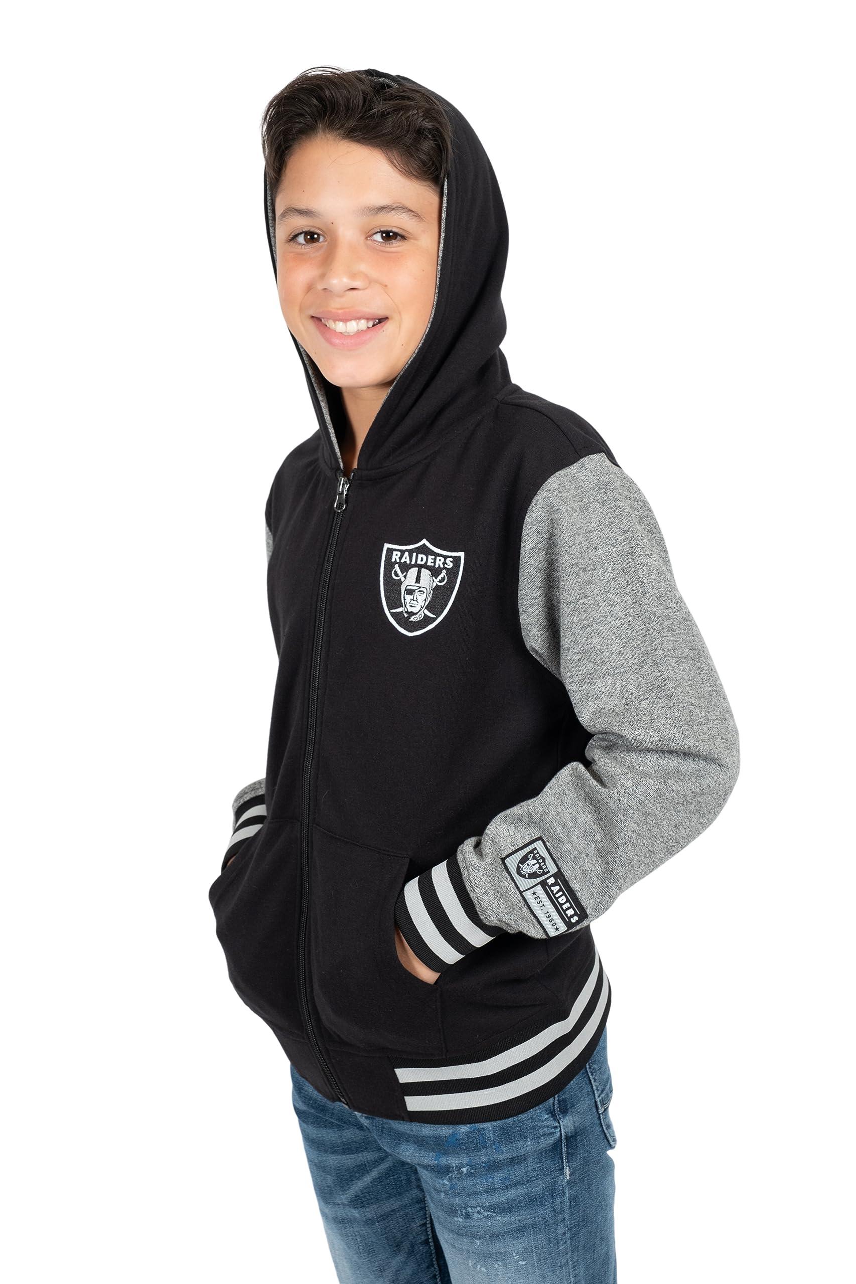 Ultra Game NFL Las Vegas Raiders Youth Super Soft Fleece Full Zip Varisty Hoodie Sweatshirt|Las Vegas Raiders - UltraGameShop