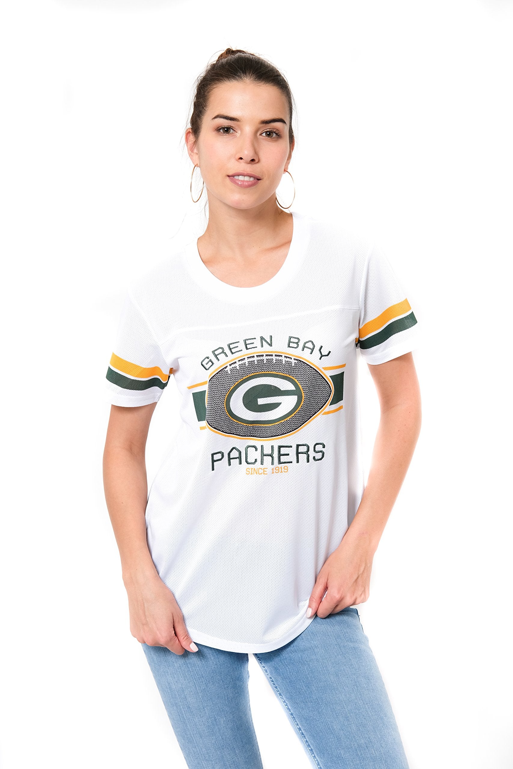 Ultra Game NFL Green Bay Packers Womens Soft Mesh Jersey Varsity Tee Shirt|Green Bay Packers
