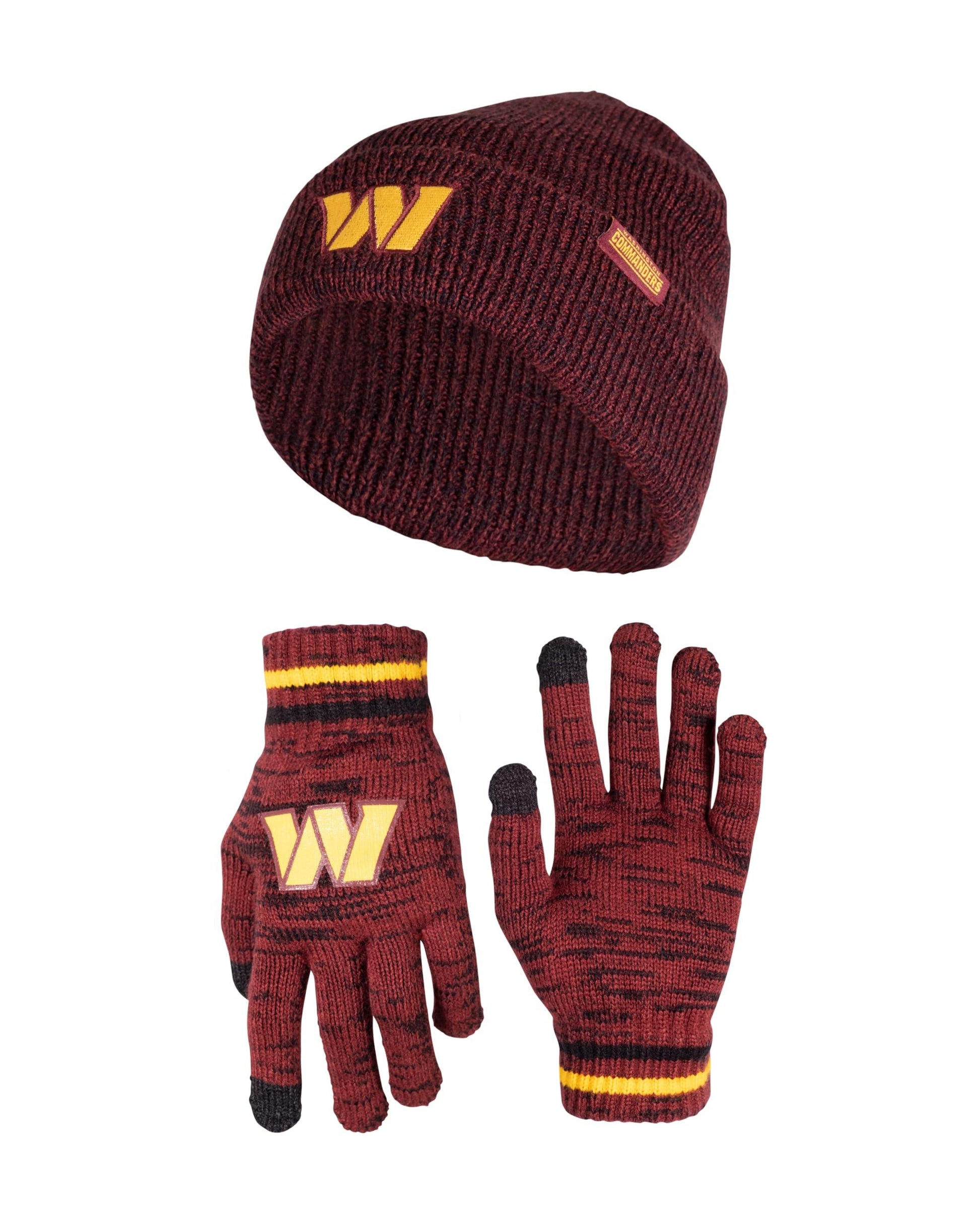 Ultra Game NFL Washington Commanders Womens Super Soft Marled Winter Beanie Knit Hat with Extra Warm Touch Screen Gloves|Washington Commanders - UltraGameShop