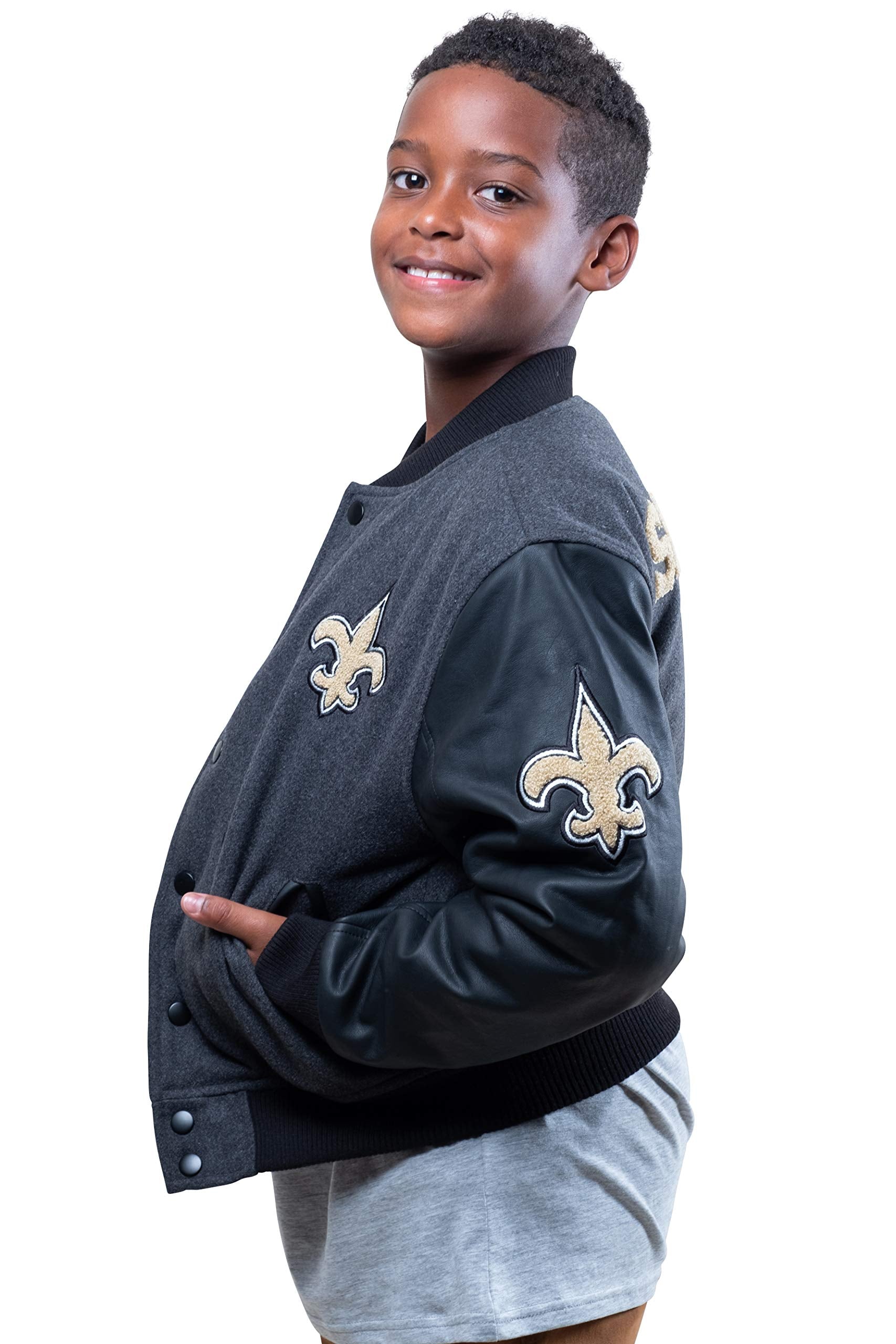 Ultra Game NFL New Orleans Saints Youth Classic Varsity Coaches Jacket|New Orleans Saints