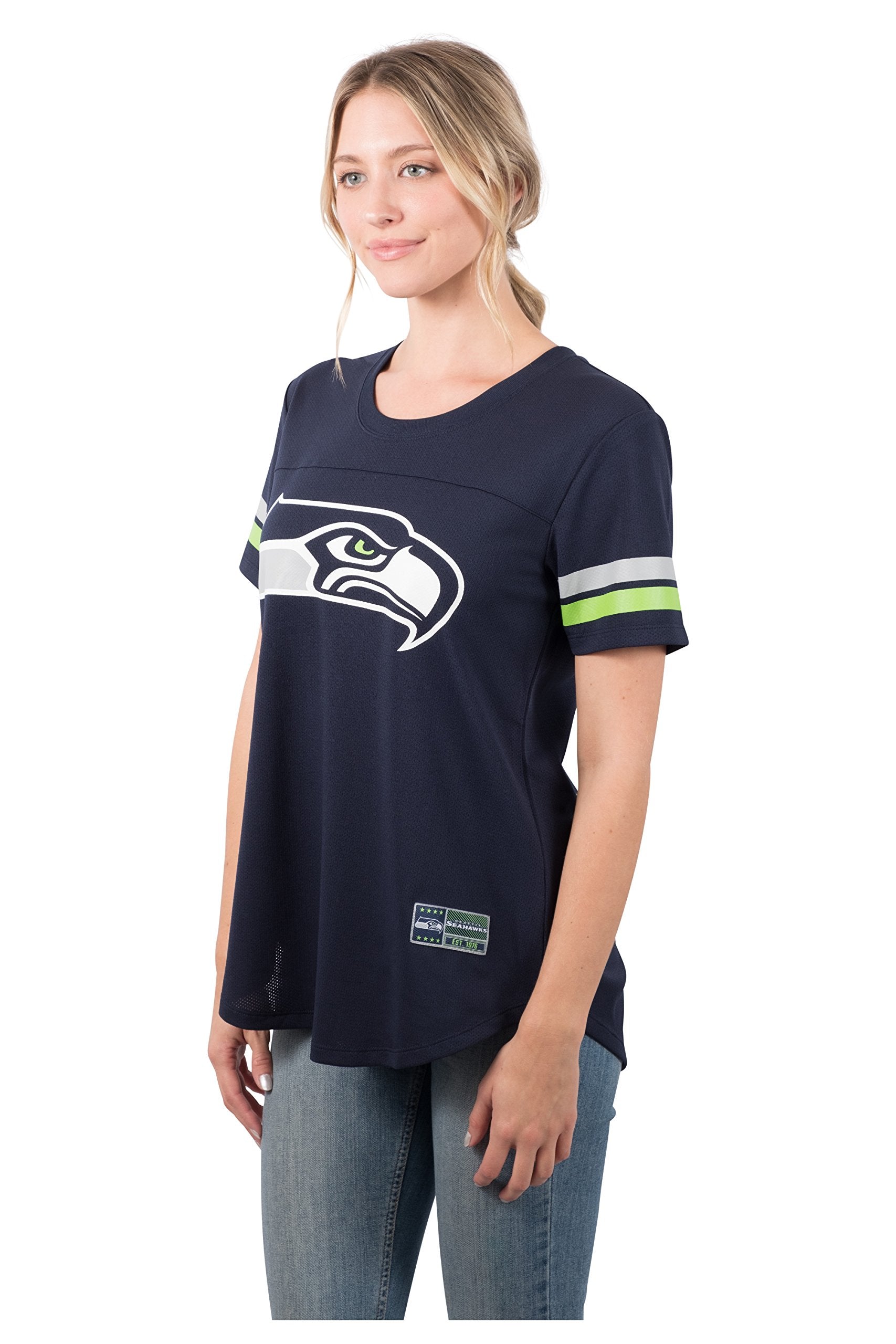 Ultra Game NFL Seattle Seahawks Womens Soft Mesh Varsity Stripe T-Shirt|Seattle Seahawks - UltraGameShop