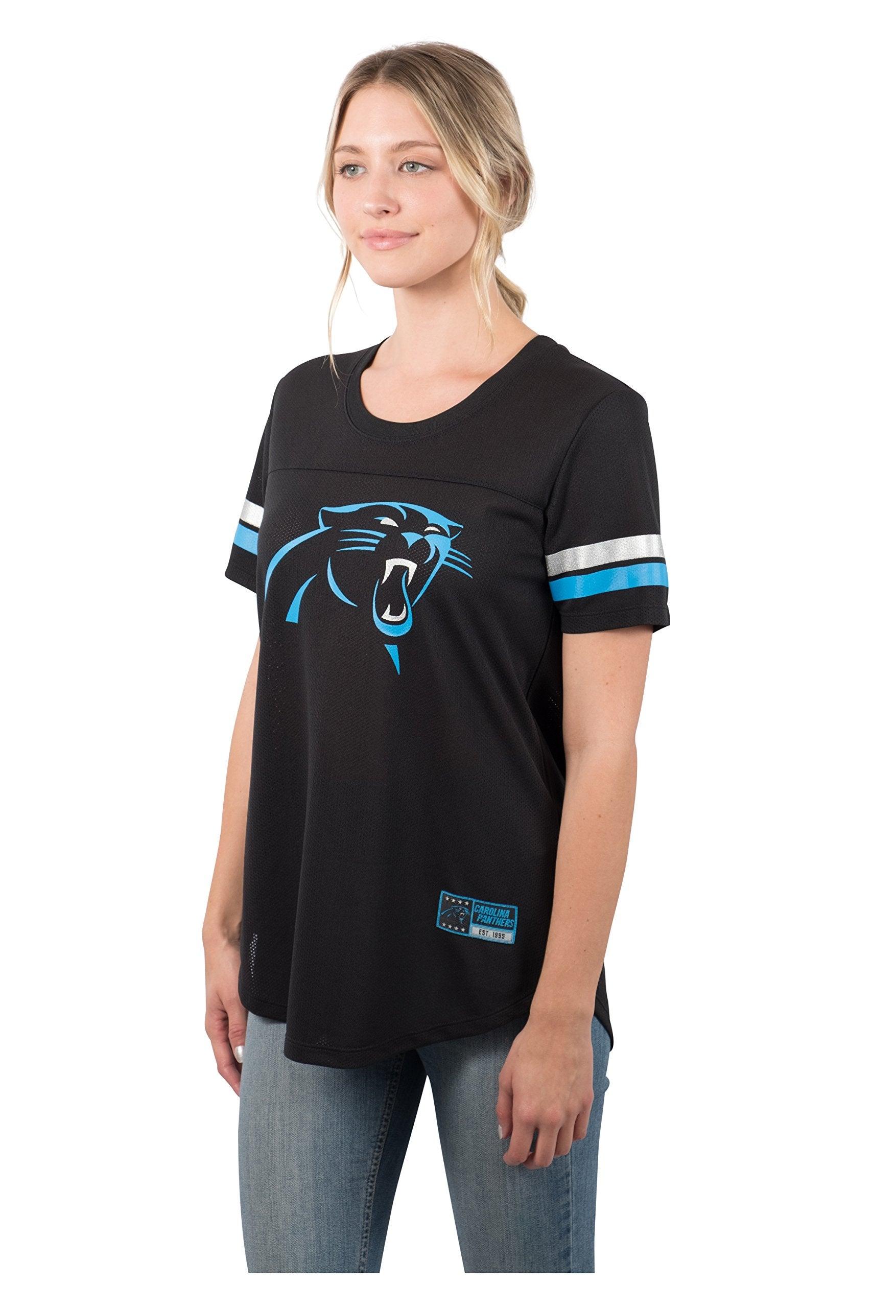 Ultra Game NFL Carolina Panthers Womens Soft Mesh Varsity Stripe T-Shirt|Carolina Panthers - UltraGameShop