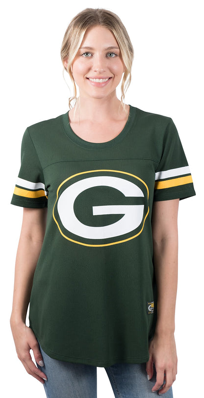 Ultra Game NFL Green Bay Packers Womens Soft Mesh Varsity Stripe T-Shirt|Green Bay Packers - UltraGameShop