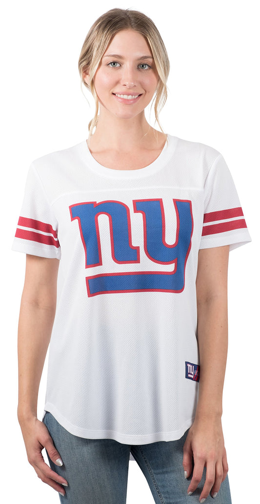 Ultra Game NFL New York Giants Womens Soft Mesh Varsity Stripe T-Shirt|New York Giants - UltraGameShop