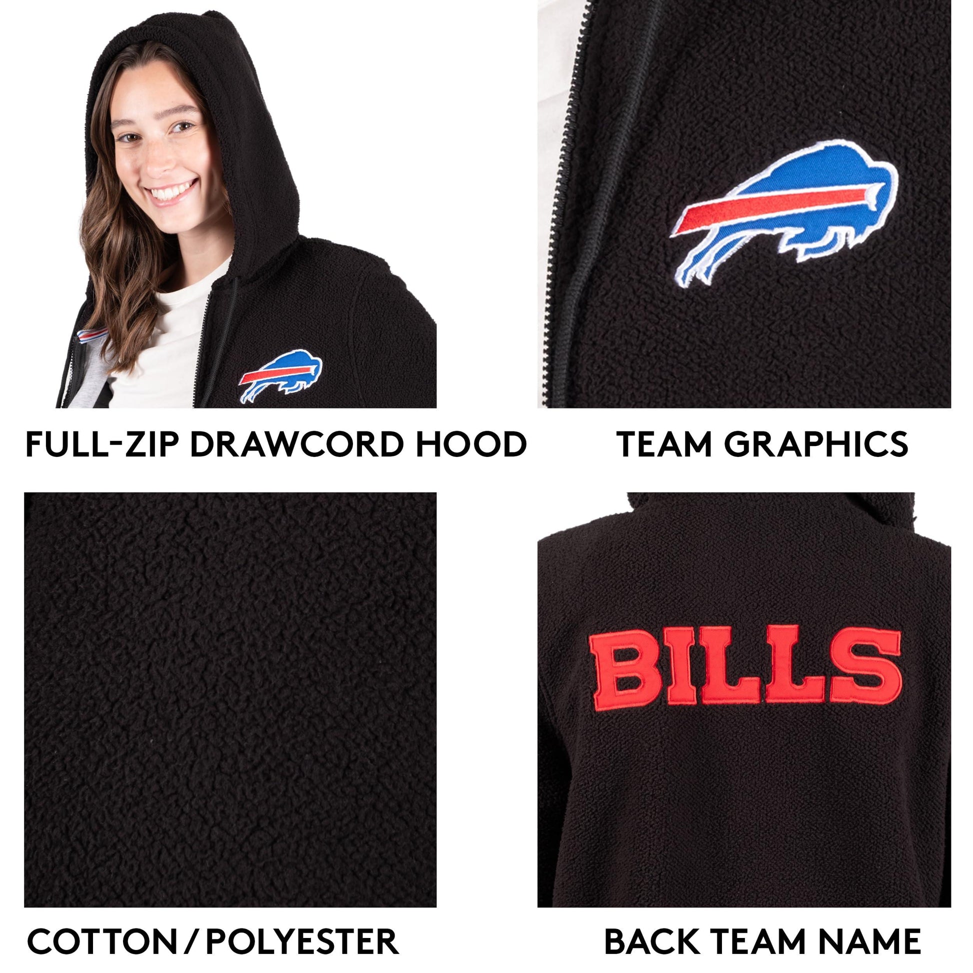 Ultra Game NFL Buffalo Bills Womens Full Zip Soft Sherpa Hoodie Sweatshirt Jacket|Buffalo Bills - UltraGameShop