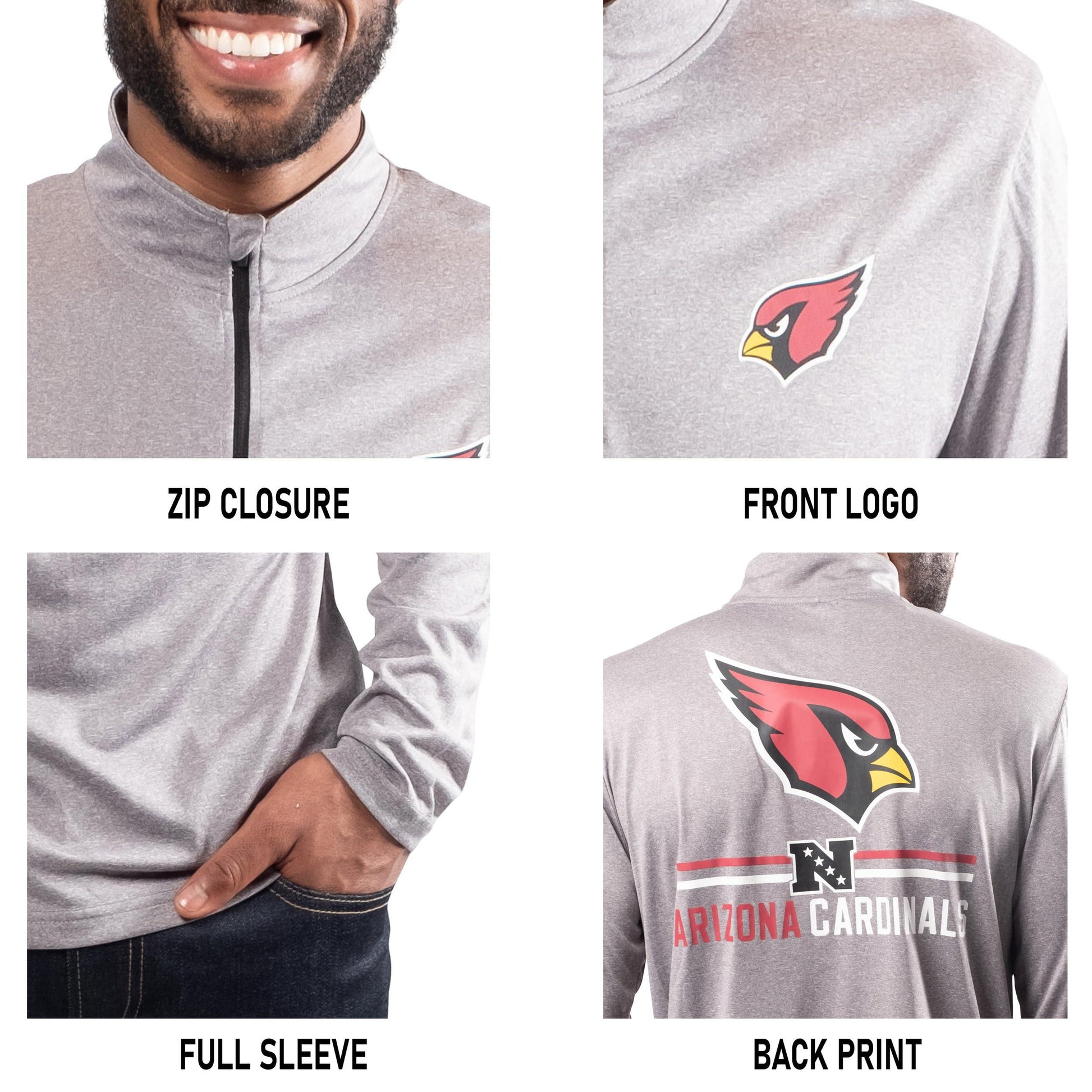 Ultra Game NFL Arizona Cardinals Mens Super Soft Quarter Zip Long Sleeve T-Shirt|Arizona Cardinals - UltraGameShop