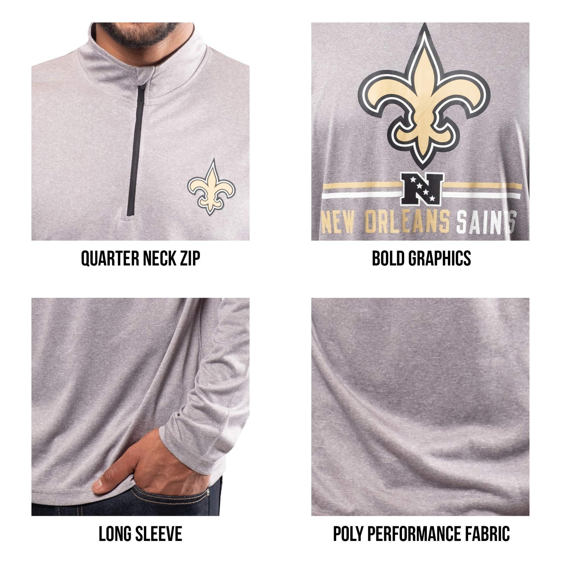 Ultra Game NFL New Orleans Saints Mens Super Soft Quarter Zip Long Sleeve T-Shirt|New Orleans Saints - UltraGameShop