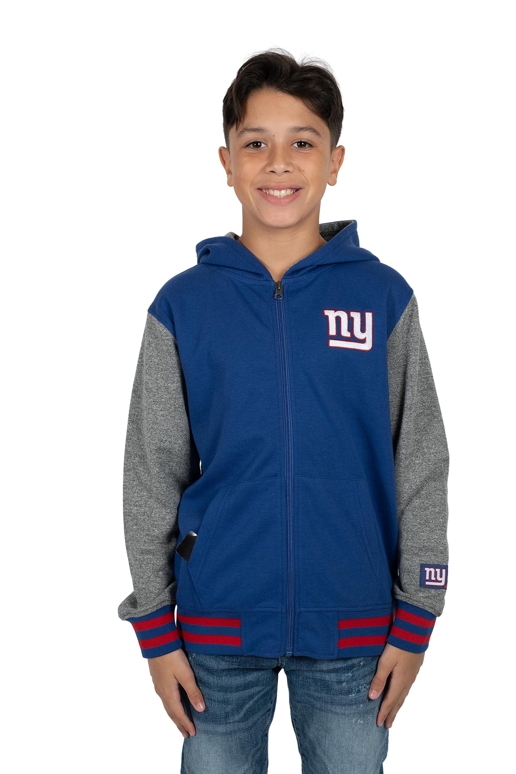 Ultra Game NFL New York Giants Youth Super Soft Fleece Full Zip Varisty Hoodie Sweatshirt|New York Giants - UltraGameShop