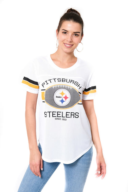 Ultra Game NFL Pittsburgh Steelers Womens Soft Mesh Jersey Varsity Tee Shirt|Pittsburgh Steelers - UltraGameShop