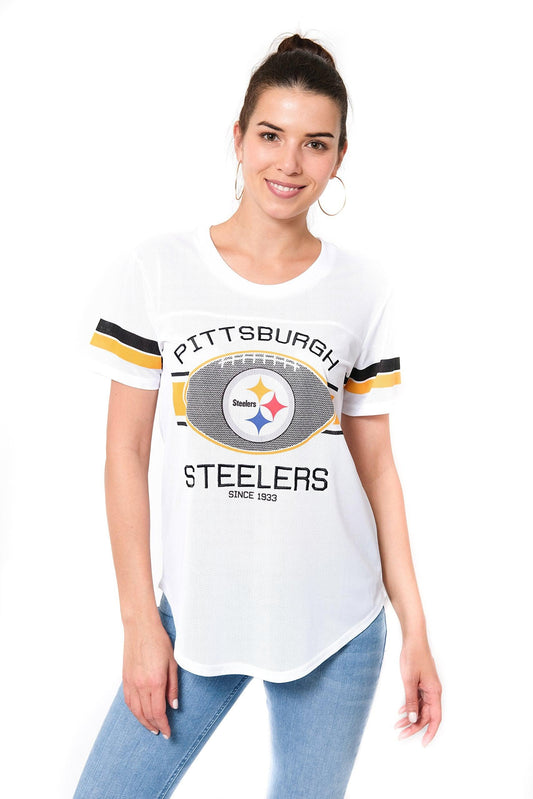 Ultra Game NFL Pittsburgh Steelers Womens Soft Mesh Jersey Varsity Tee Shirt|Pittsburgh Steelers - UltraGameShop