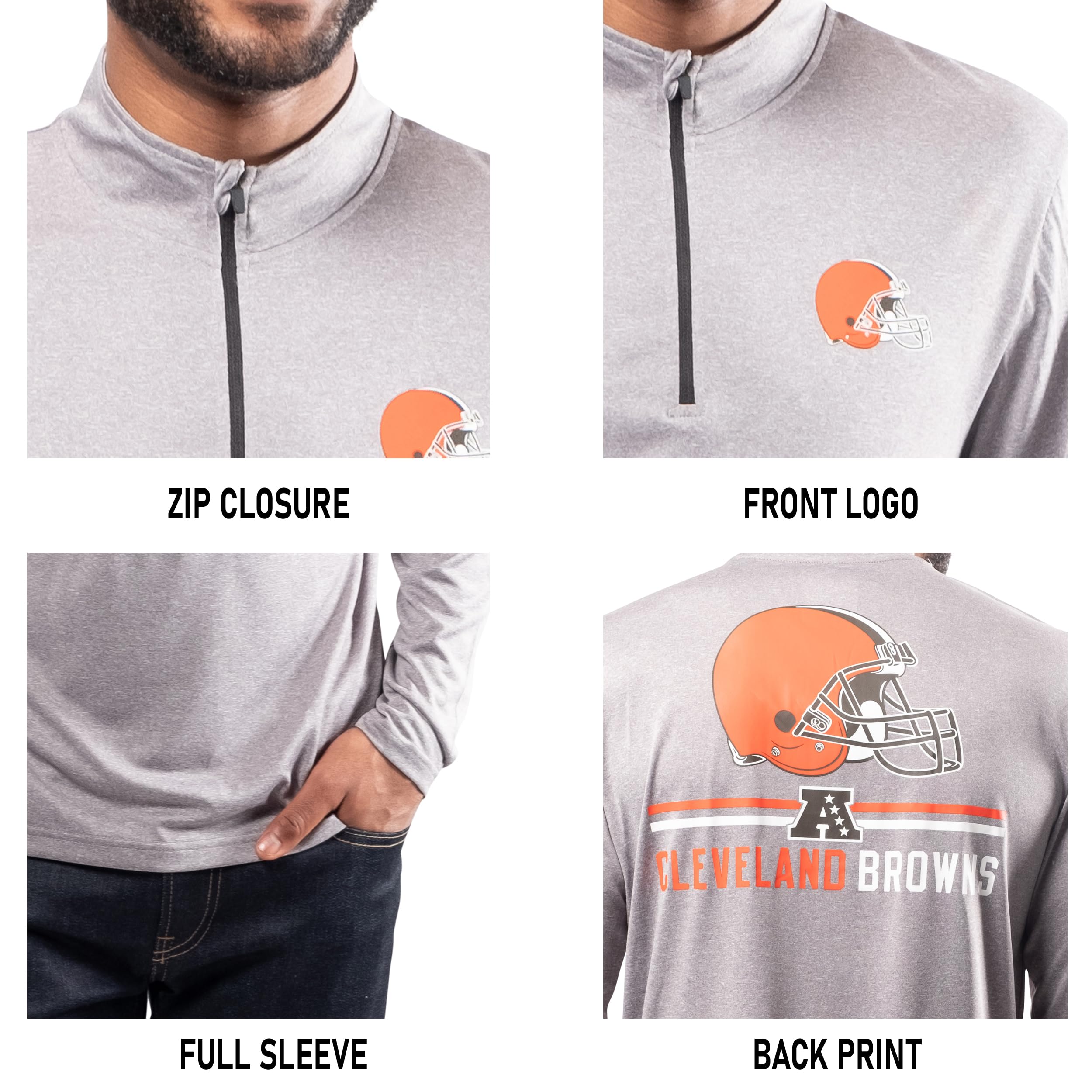 Ultra Game NFL Cleveland Browns Mens Super Soft Quarter Zip Long Sleeve T-Shirt|Cleveland Browns - UltraGameShop