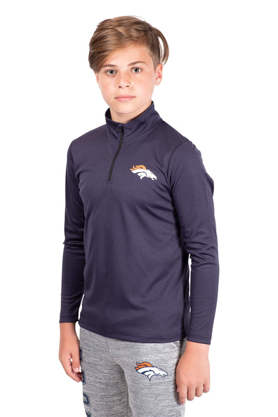 Ultra Game NFL Denver Broncos Youth Super Soft Quarter Zip Long Sleeve T-Shirt|Denver Broncos