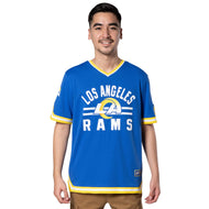 Ultra Game NFL Los Angeles Rams Mens Standard Jersey V-Neck Mesh Stripe Tee Shirt|Los Angeles Rams
