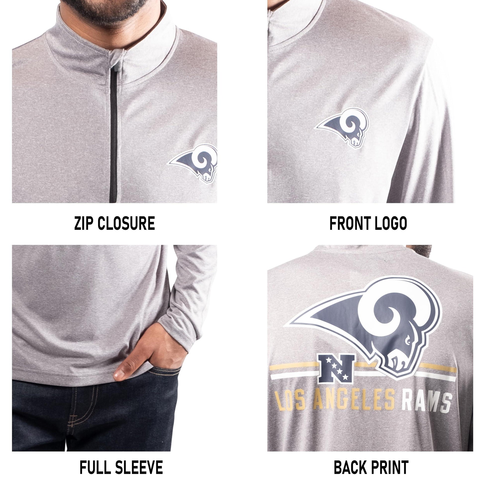 Ultra Game NFL Los Angeles Rams Mens Super Soft Quarter Zip Long Sleeve T-Shirt|Los Angeles Rams - UltraGameShop