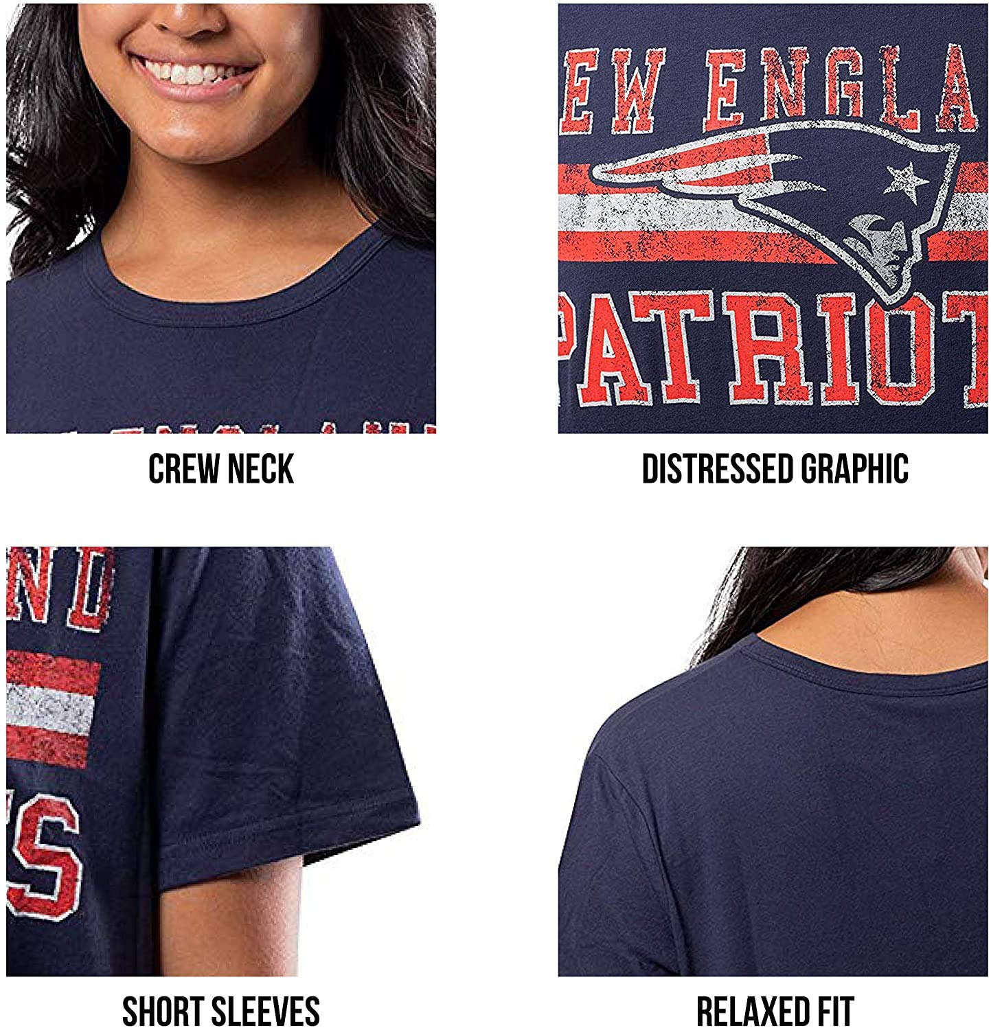 Ultra Game NFL Houston Texans Womens Distressed Graphics Soft Crew Neck Tee Shirt|Houston Texans