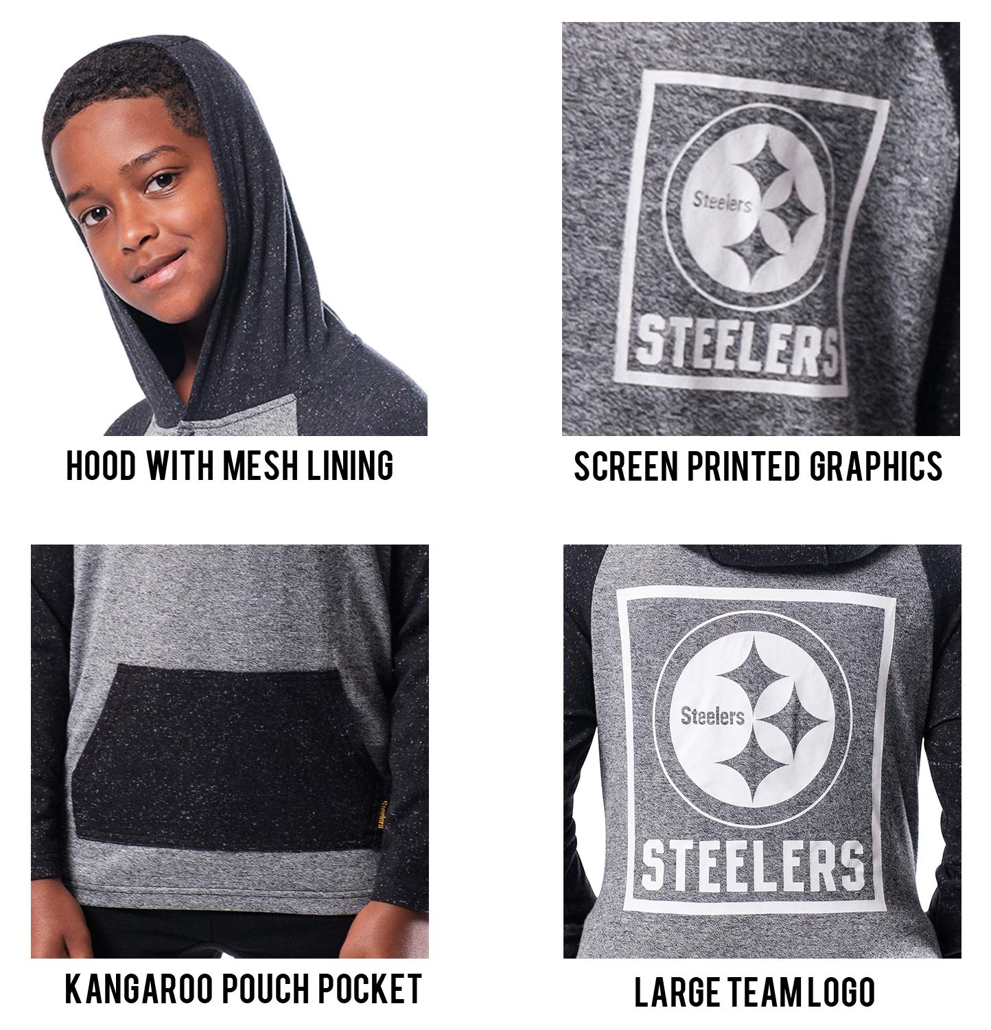 Ultra Game NFL Pittsburgh Steelers Youth Fleece Hoodie Pullover Sweatshirt Henley|Pittsburgh Steelers - UltraGameShop