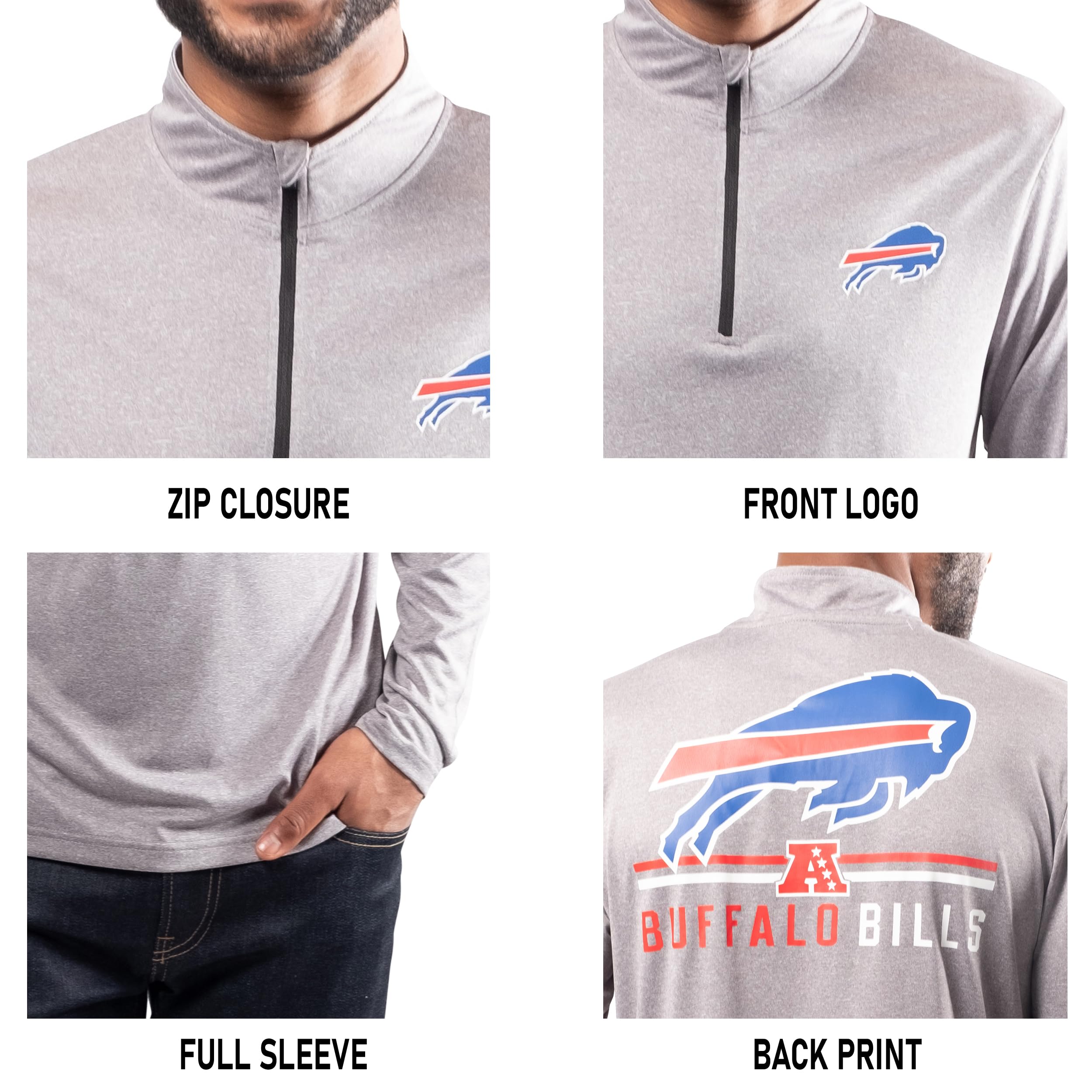 Ultra Game NFL Buffalo Bills Mens Super Soft Quarter Zip Long Sleeve T-Shirt|Buffalo Bills