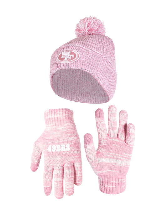 Ultra Game NFL San Francisco 49ers Womens Super Soft Pink Marl Winter Beanie Knit Hat with Extra Warm Touch Screen Gloves|San Francisco 49ers - UltraGameShop