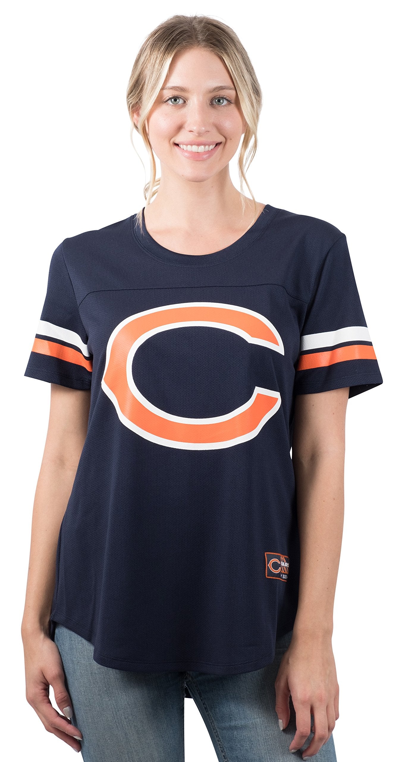 Ultra Game NFL Chicago Bears Womens Soft Mesh Varsity Stripe T-Shirt|Chicago Bears - UltraGameShop