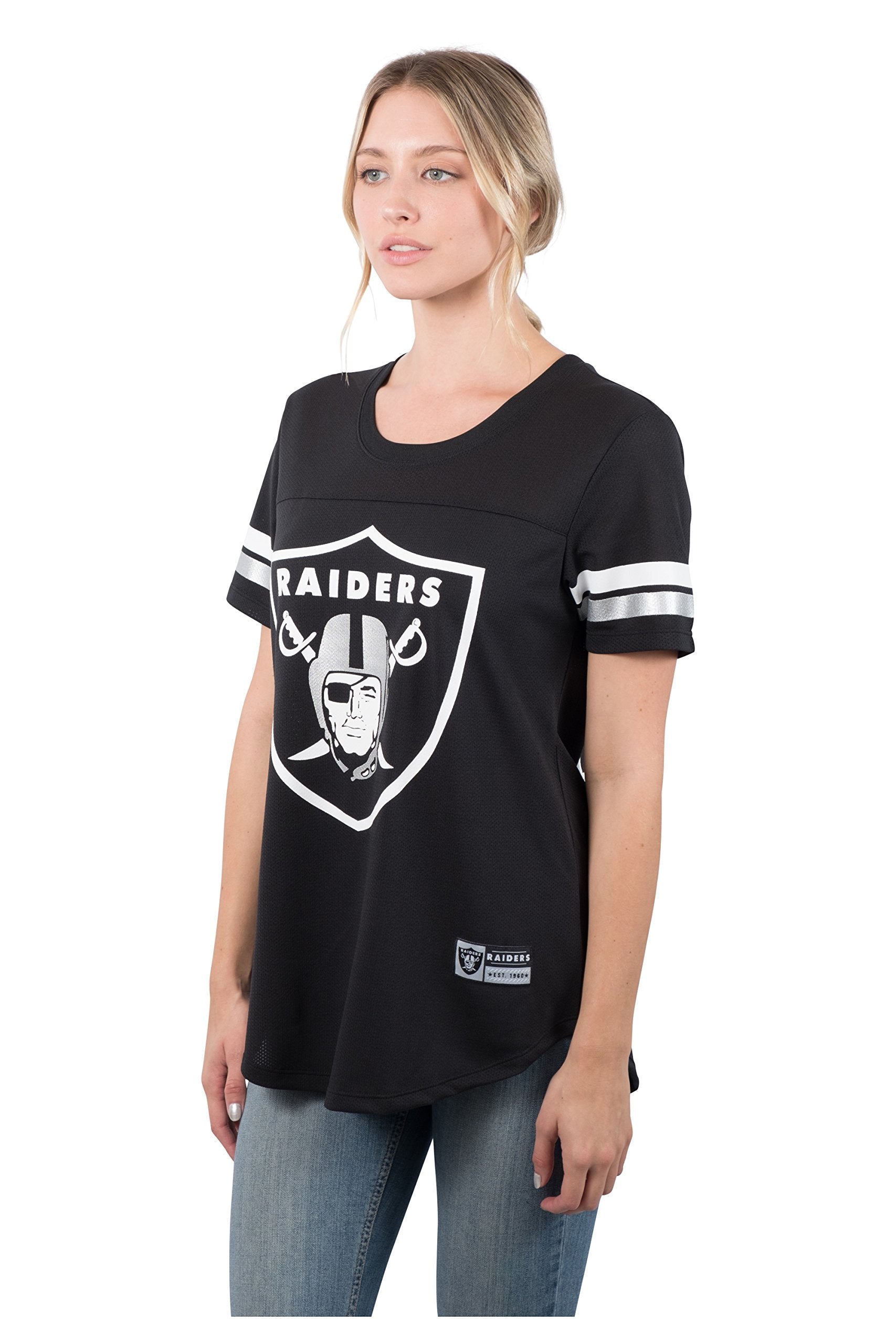 Ultra Game NFL Las Vegas Raiders Womens Soft Mesh Varsity Stripe T-Shirt|Las Vegas Raiders - UltraGameShop