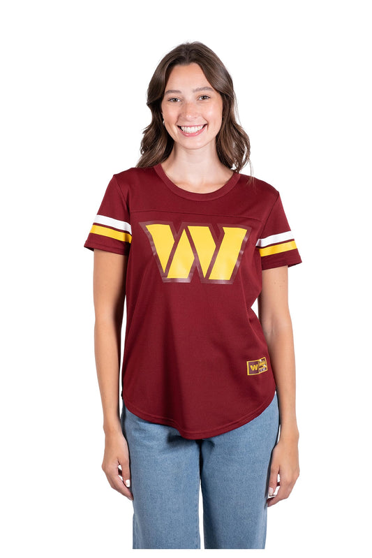 Ultra Game NFL Washington Commanders Womens Soft Mesh Varsity Stripe T-Shirt|Washington Commanders - UltraGameShop