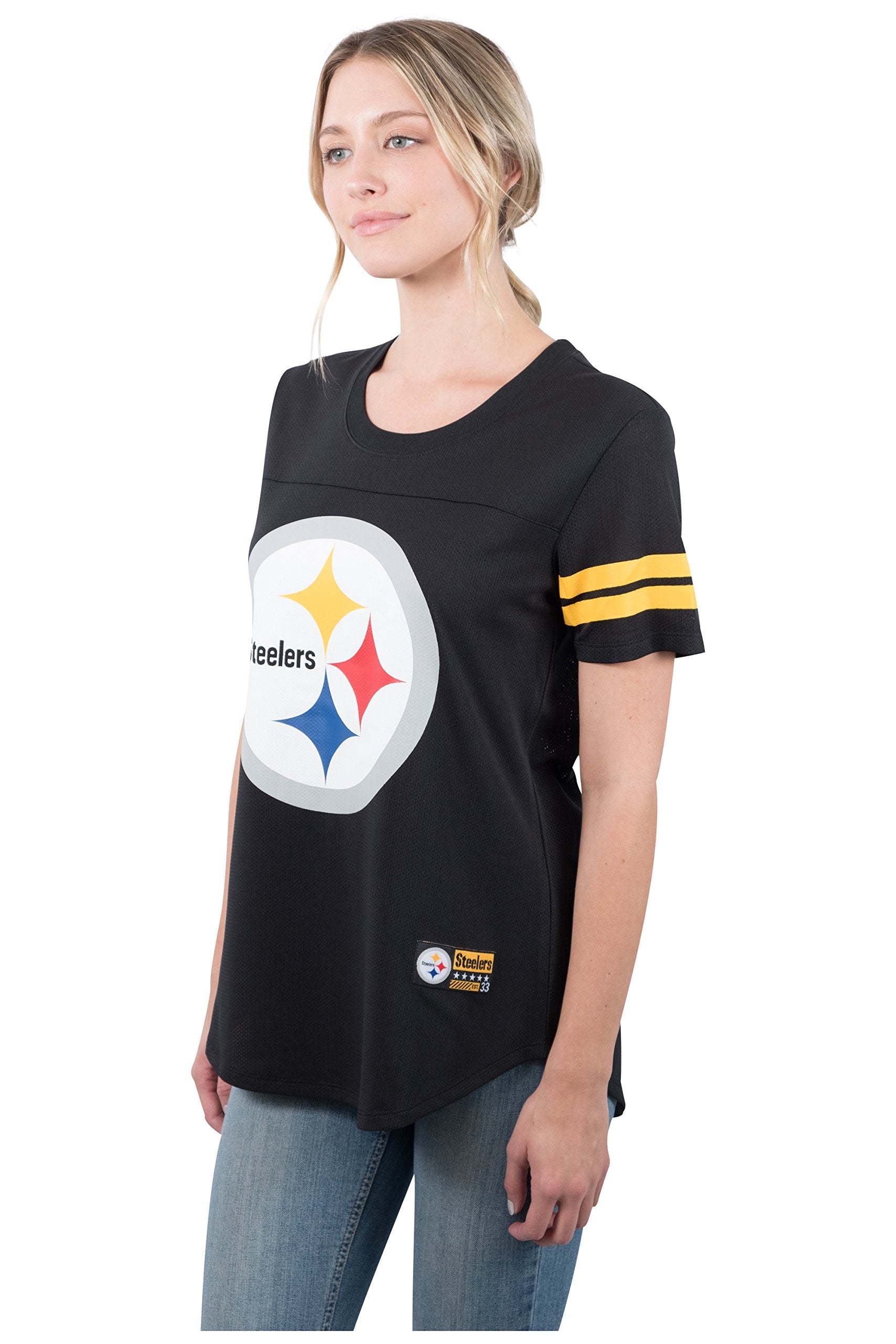 Ultra Game NFL Pittsburgh Steelers Womens Soft Mesh Varsity Stripe T-Shirt|Pittsburgh Steelers - UltraGameShop