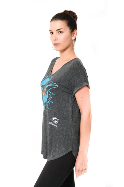 Ultra Game NFL Miami Dolphins Womens Vintage Stripe Soft Modal Tee Shirt|Miami Dolphins - UltraGameShop