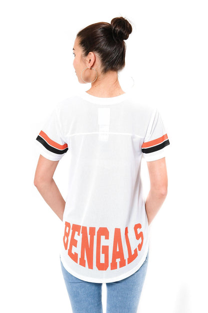 Ultra Game NFL Cincinnati Bengals Womens Soft Mesh Jersey Varsity Tee Shirt|Cincinnati Bengals - UltraGameShop