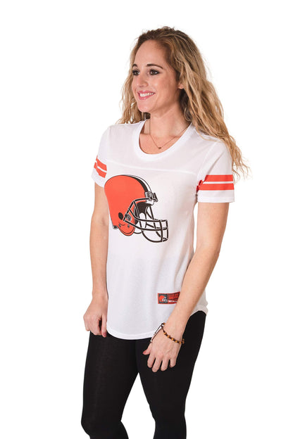 Ultra Game NFL Cleveland Browns Womens Soft Mesh Varsity Stripe T-Shirt|Cleveland Browns - UltraGameShop