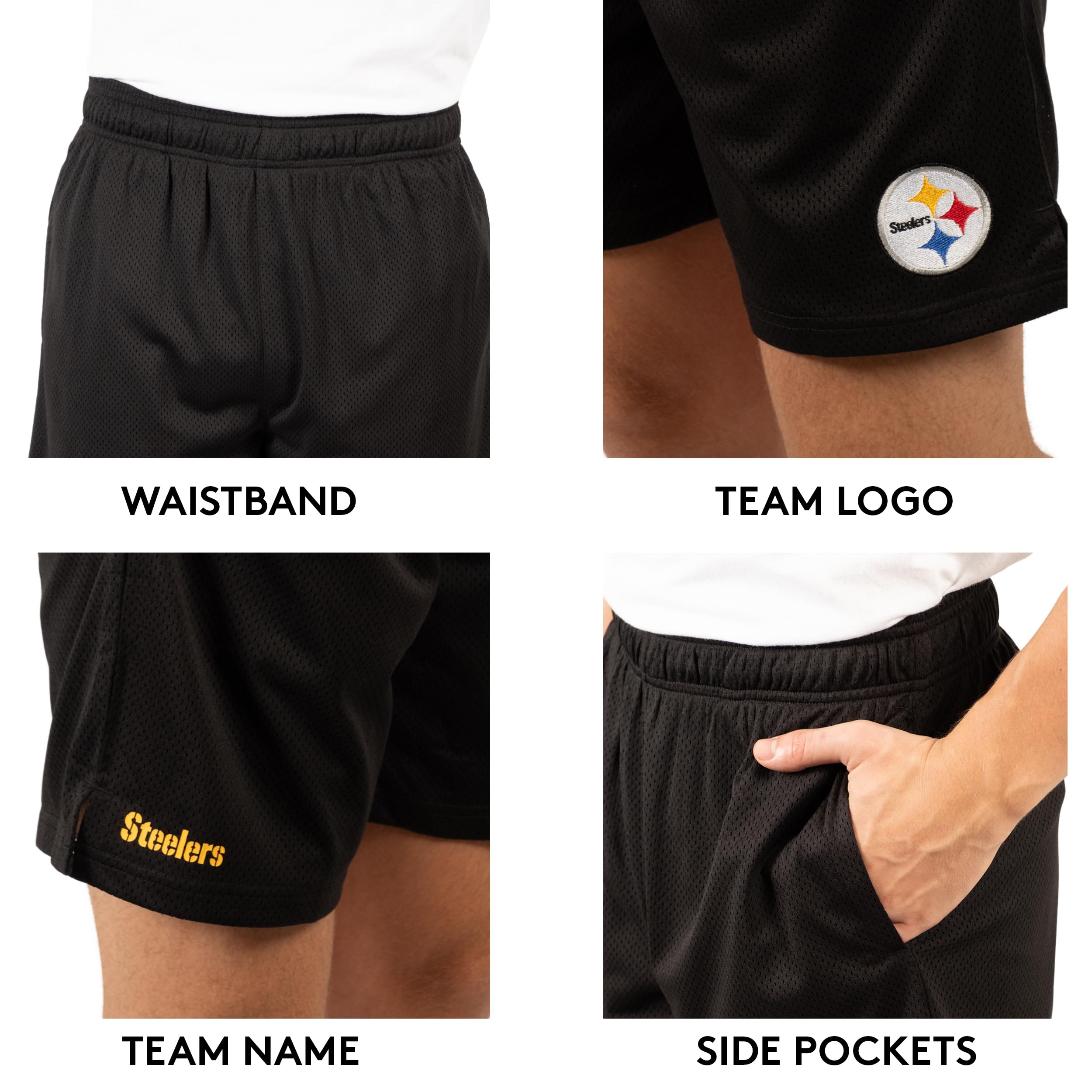 Ultra Game NFL Pittsburgh Steelers Mens 7 Inch Soft Mesh Active Training Shorts|Pittsburgh Steelers