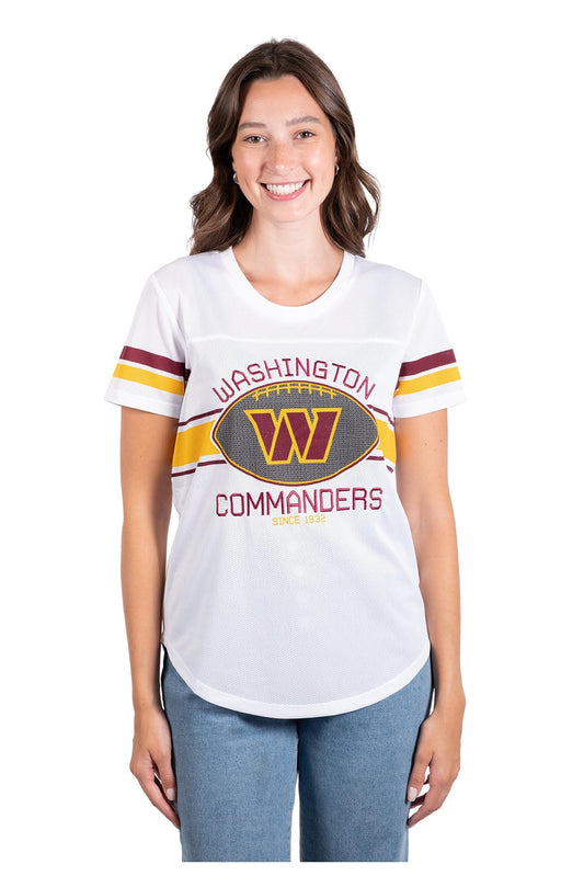 Ultra Game NFL Washington Commanders Womens Soft Mesh Jersey Varsity Tee Shirt|Washington Commanders - UltraGameShop