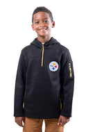 Ultra Game NFL Pittsburgh Steelers Youth Extra Soft Fleece Quarter Zip Pullover Hoodie Sweartshirt|Pittsburgh Steelers