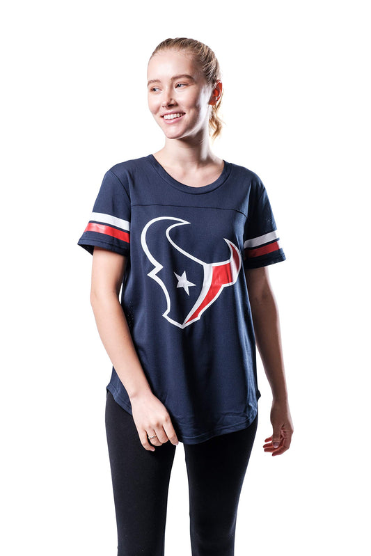 Ultra Game NFL Houston Texans Womens Soft Mesh Varsity Stripe T-Shirt|Houston Texans - UltraGameShop