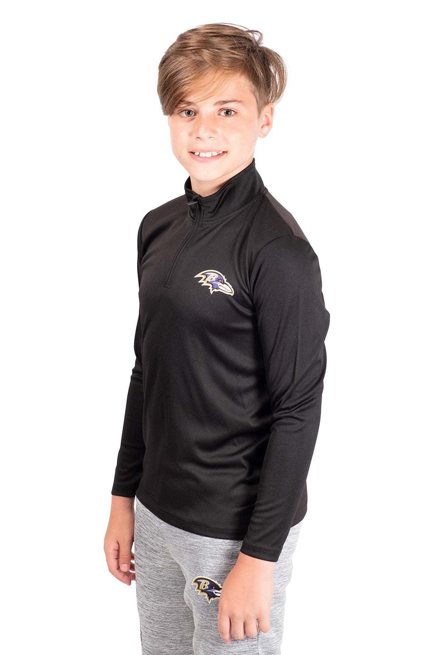 Ultra Game NFL Baltimore Ravens Youth Super Soft Quarter Zip Long Sleeve T-Shirt|Baltimore Ravens - UltraGameShop