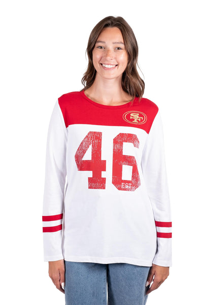 Ultra Game NFL San Francisco 49ers Womens Super Soft Raglan Vintage Baseball T-Shirt|San Francisco 49ers