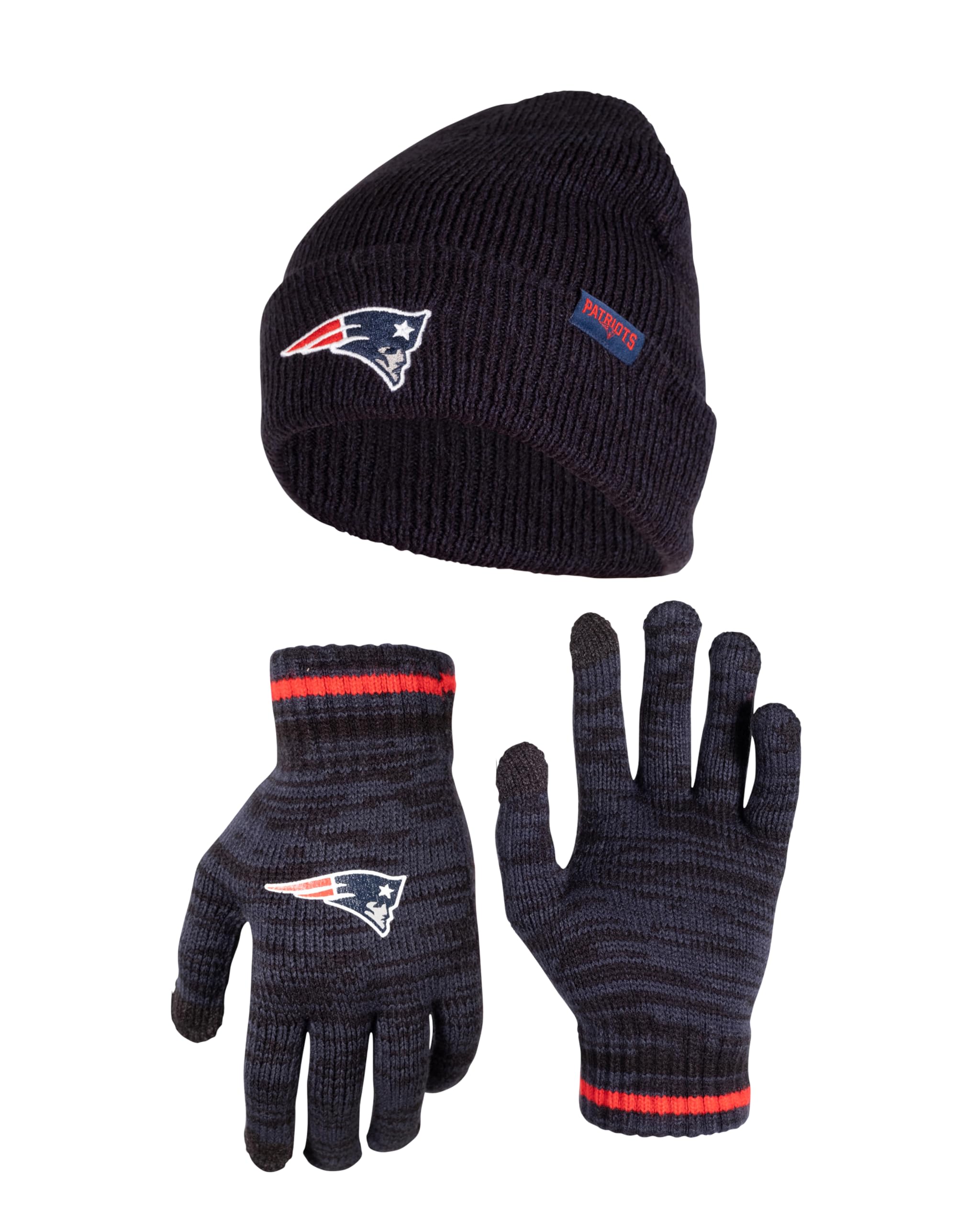 Ultra Game NFL New England Patriots Womens Super Soft Marled Winter Beanie Knit Hat with Extra Warm Touch Screen Gloves|New England Patriots - UltraGameShop
