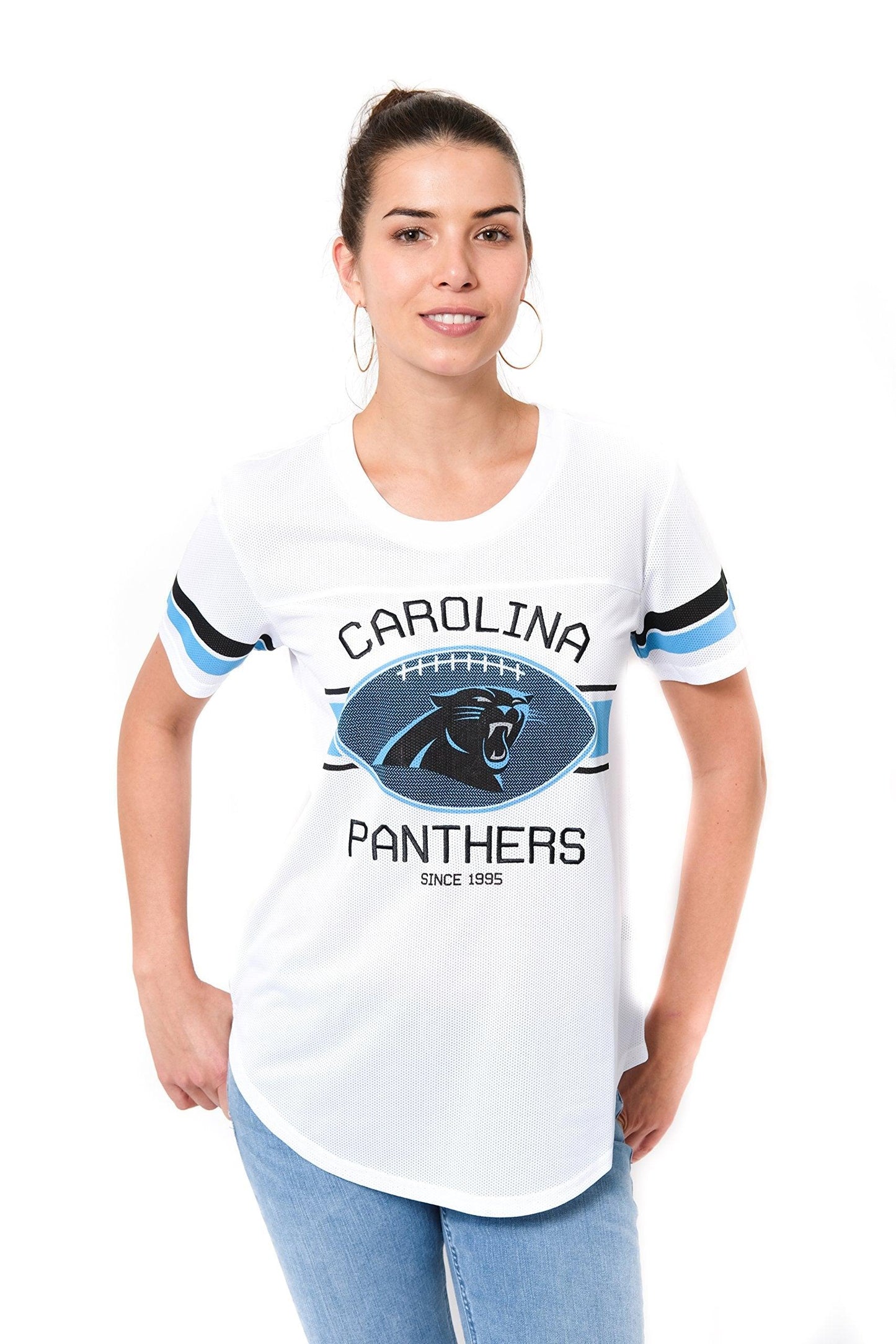 Ultra Game NFL Carolina Panthers Womens Soft Mesh Jersey Varsity Tee Shirt|Carolina Panthers - UltraGameShop