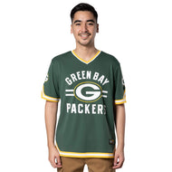 Ultra Game NFL Green Bay Packers Mens Standard Jersey V-Neck Mesh Stripe Tee Shirt|Green Bay Packers